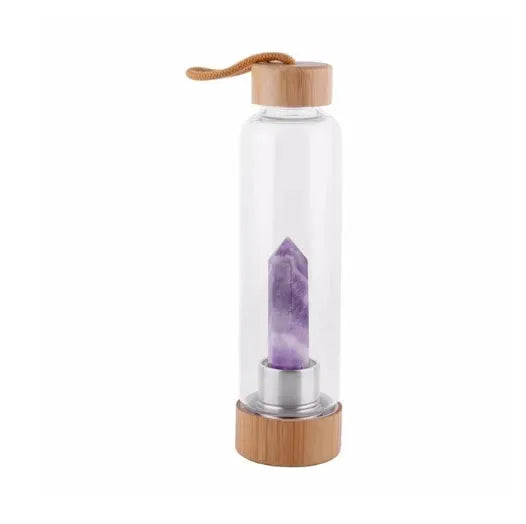 Crystal Infused Elixir Glass & Bamboo Water Bottle - Bellarte Enchanté Crystal Infused Elixir Glass & Bamboo Water Bottle